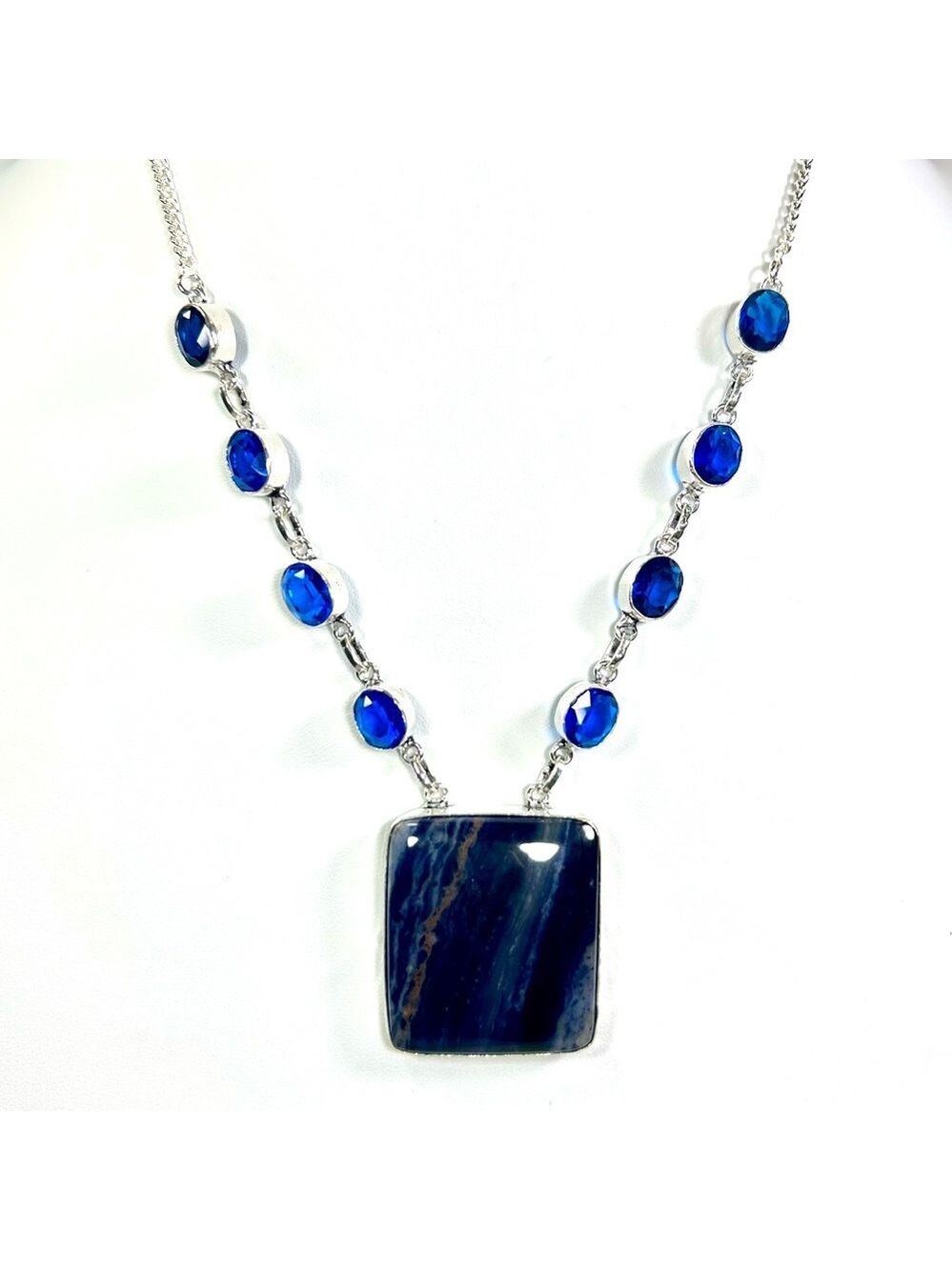 Sodalite Square 925 Large Stone Gemstone Necklace